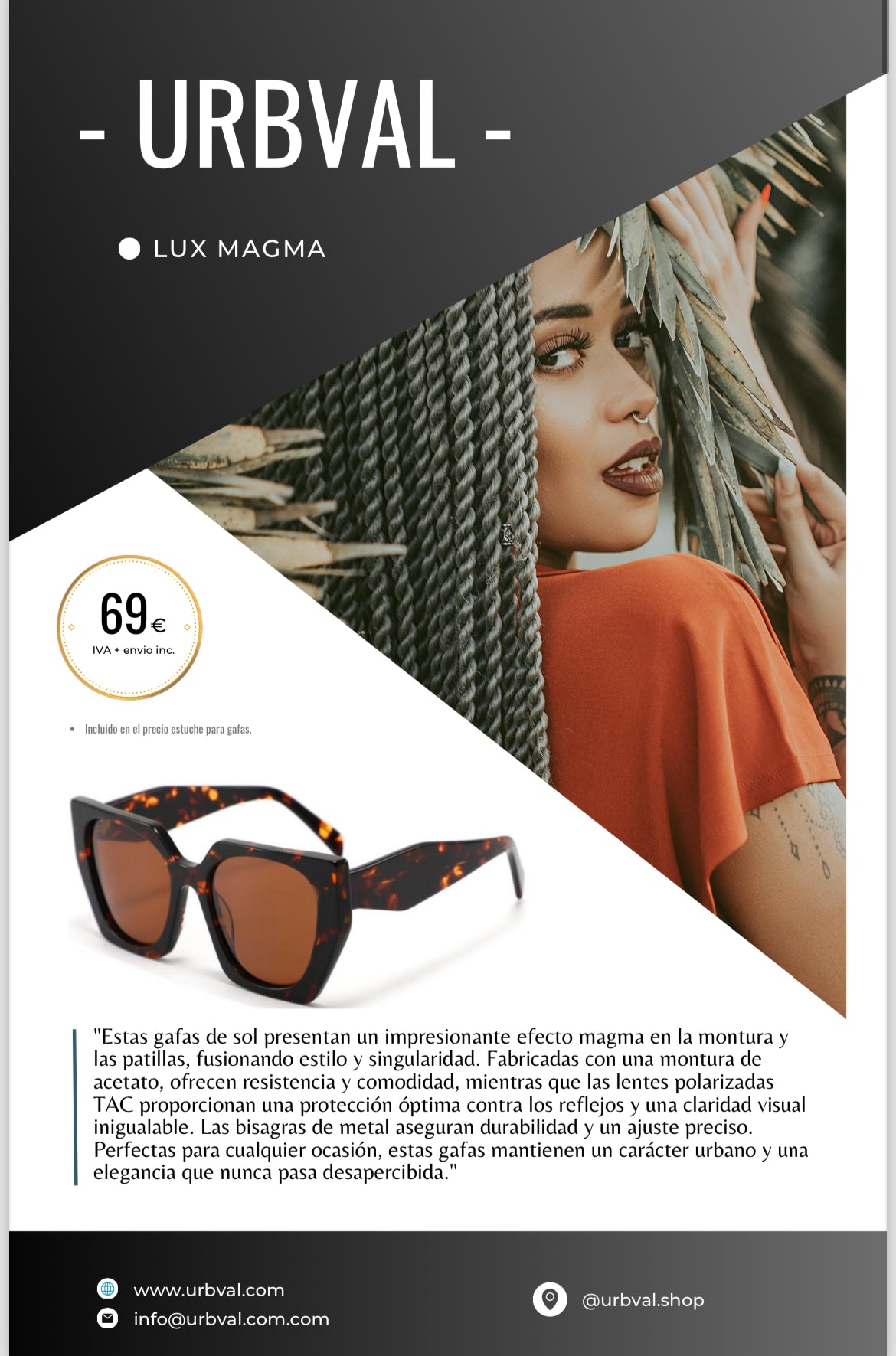 Gafas de sol de diseño moderno con efecto magma en montura y patillas