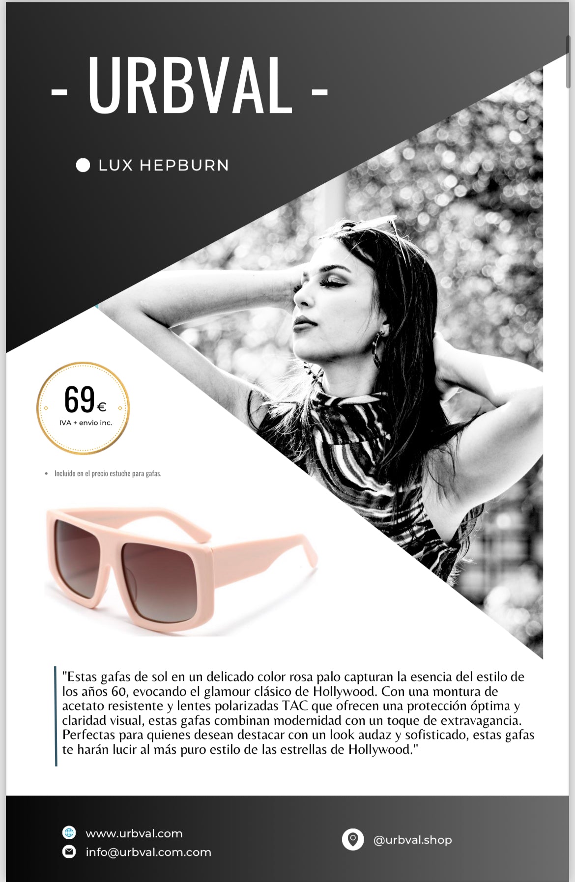 Gafas de sol modernas inspiradas en los años 70. La montura de color rosa palo combinan a la perfeccion con sus anchas patillas del mismo color.